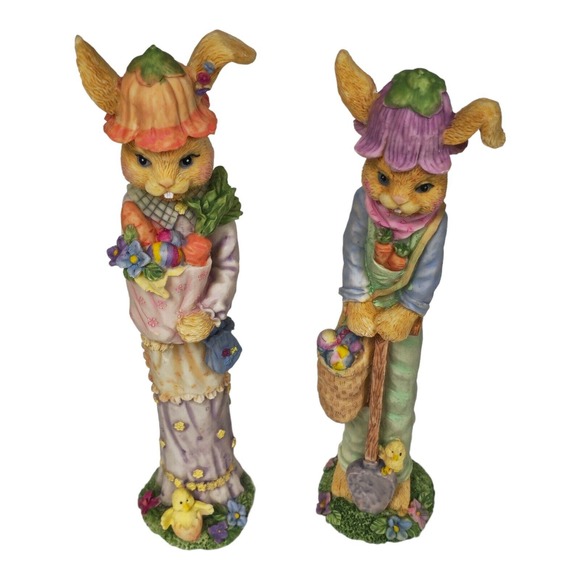 VTG anthropomorphic Easter Bunnies Gardening Shopping Figurines Kitsch Holiday - Picture 3 of 16